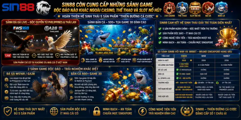 SIN88 còn cung cấp những sảnh game độc đáo nào khác ngoài Casino, Thể Thao và Slot Nổ Hũ?