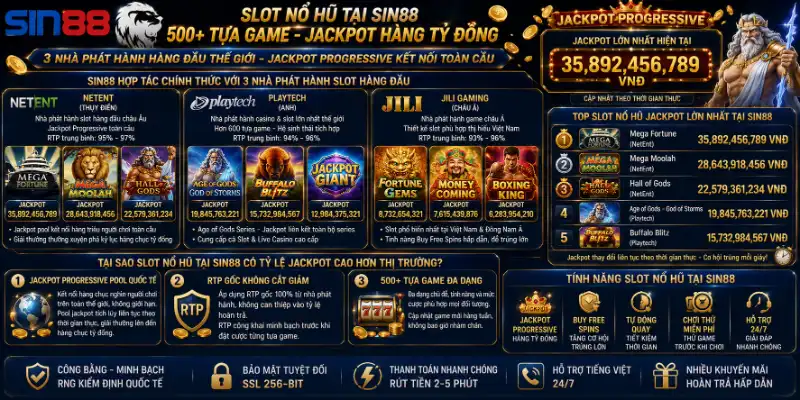 Slot Nổ Hũ tại SIN88 có những tựa game nào với Jackpot lớn nhất?